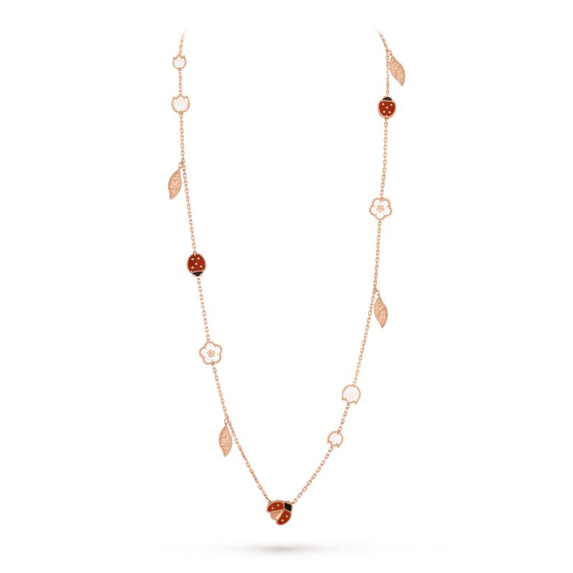Butterfly Motif Necklace, 15 Motifs, Rose Gold Tone, Onyx