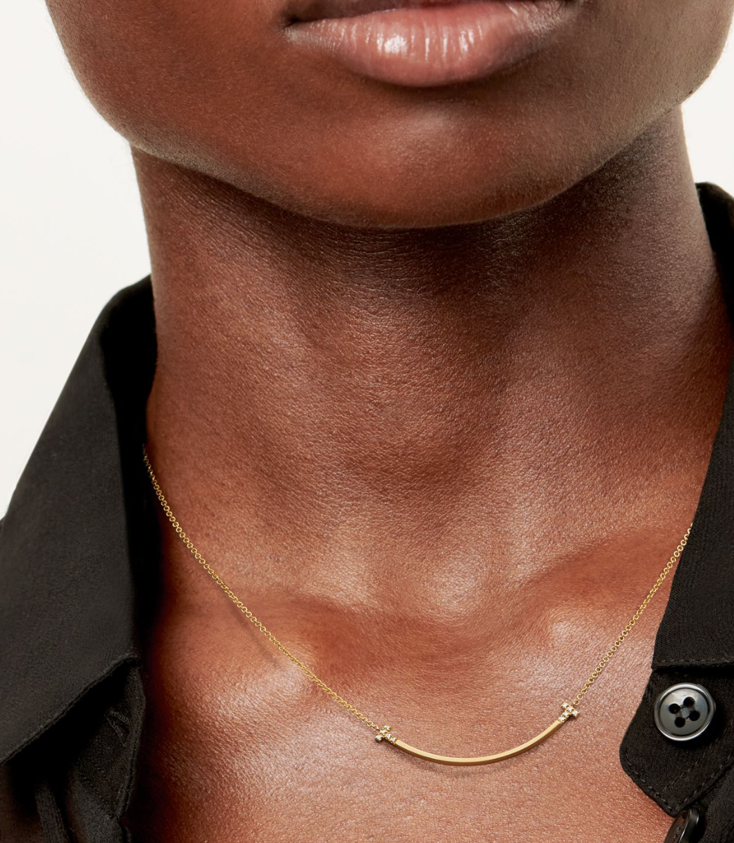 Smile Bar Pendant Necklace, Yellow Gold Tone