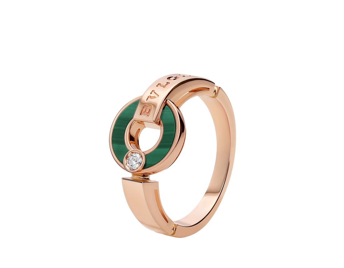 Roman Band Ring, Rose Gold Tone, Stone-Set, Malachite