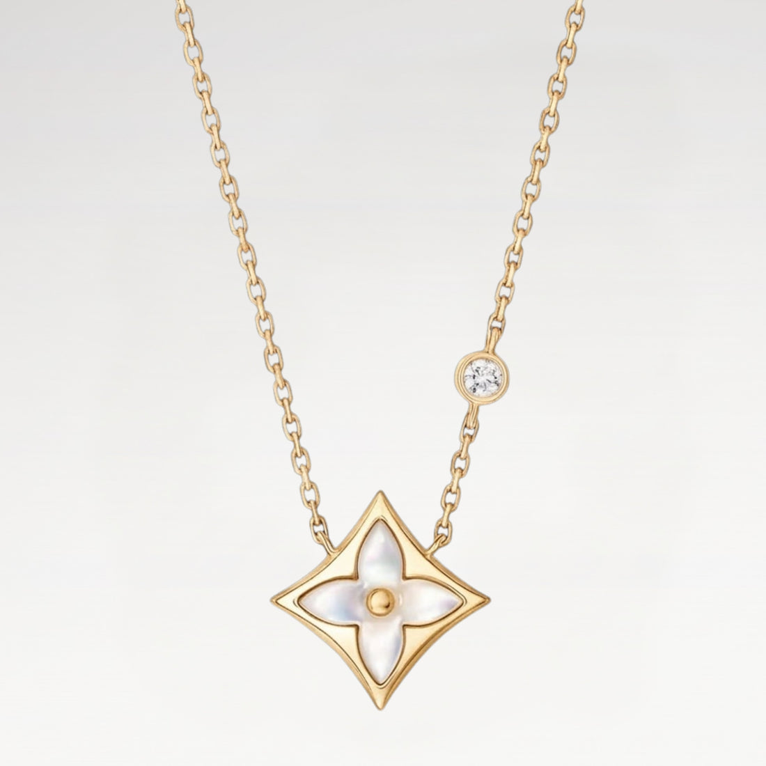 Star-Flower Pendant Necklace, Mother-of-Pearl, Stone-Set, White