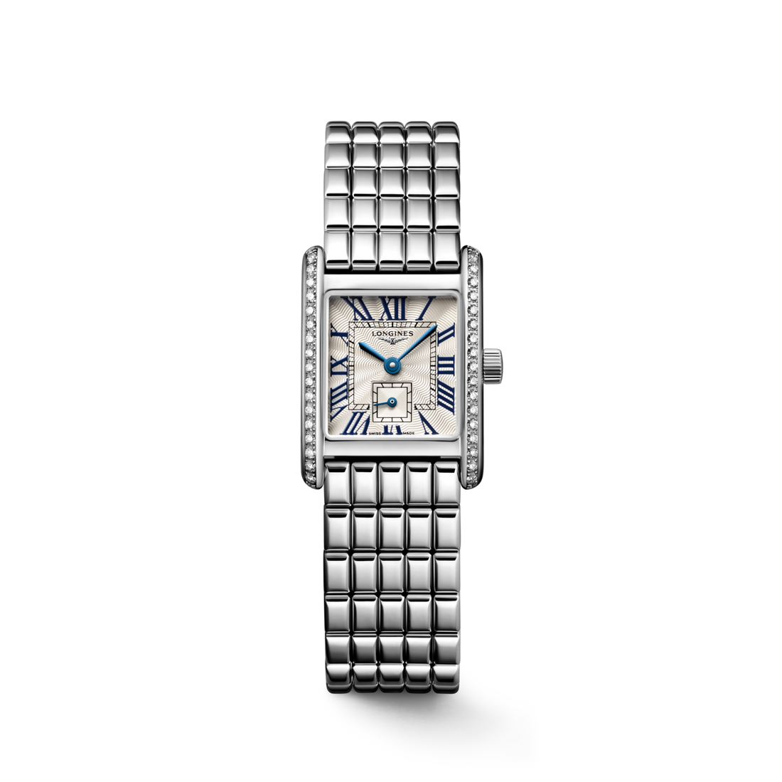 Rectangular Case Watch, Steel, Stone-Set