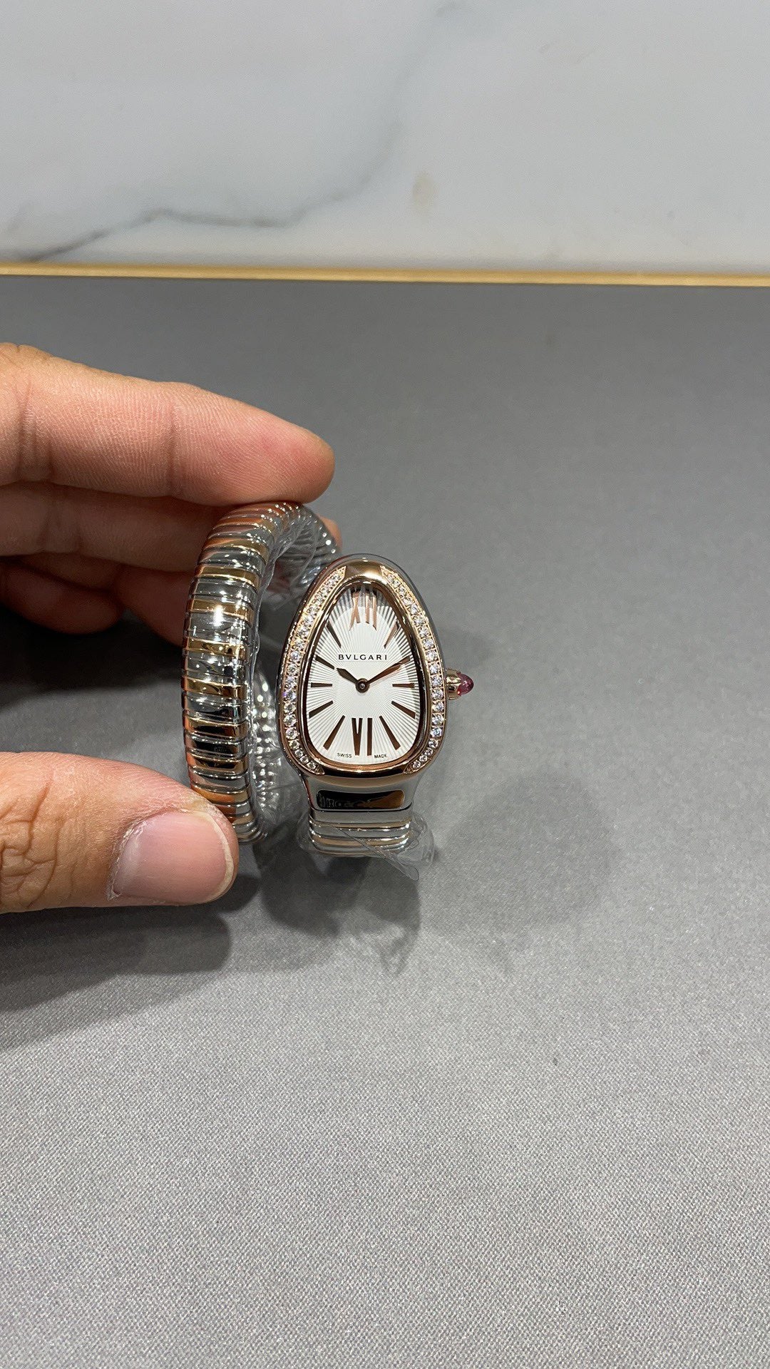 Coiled Band Watch, Rose Gold Tone, Steel, Stone-Set, 35 mm
