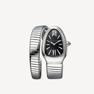 Coiled Band Watch, White Gold Tone, Stone-Set, White, 35 mm
