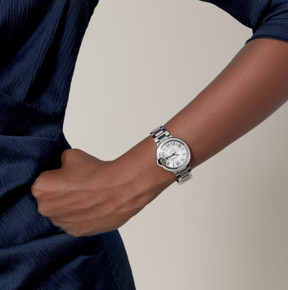 Round Domed Case Watch, White Gold Tone, Stone-Set, White, Small Model