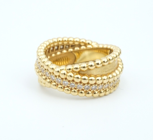 Beaded Band Ring, Stone-Set, Yellow Gold Tone