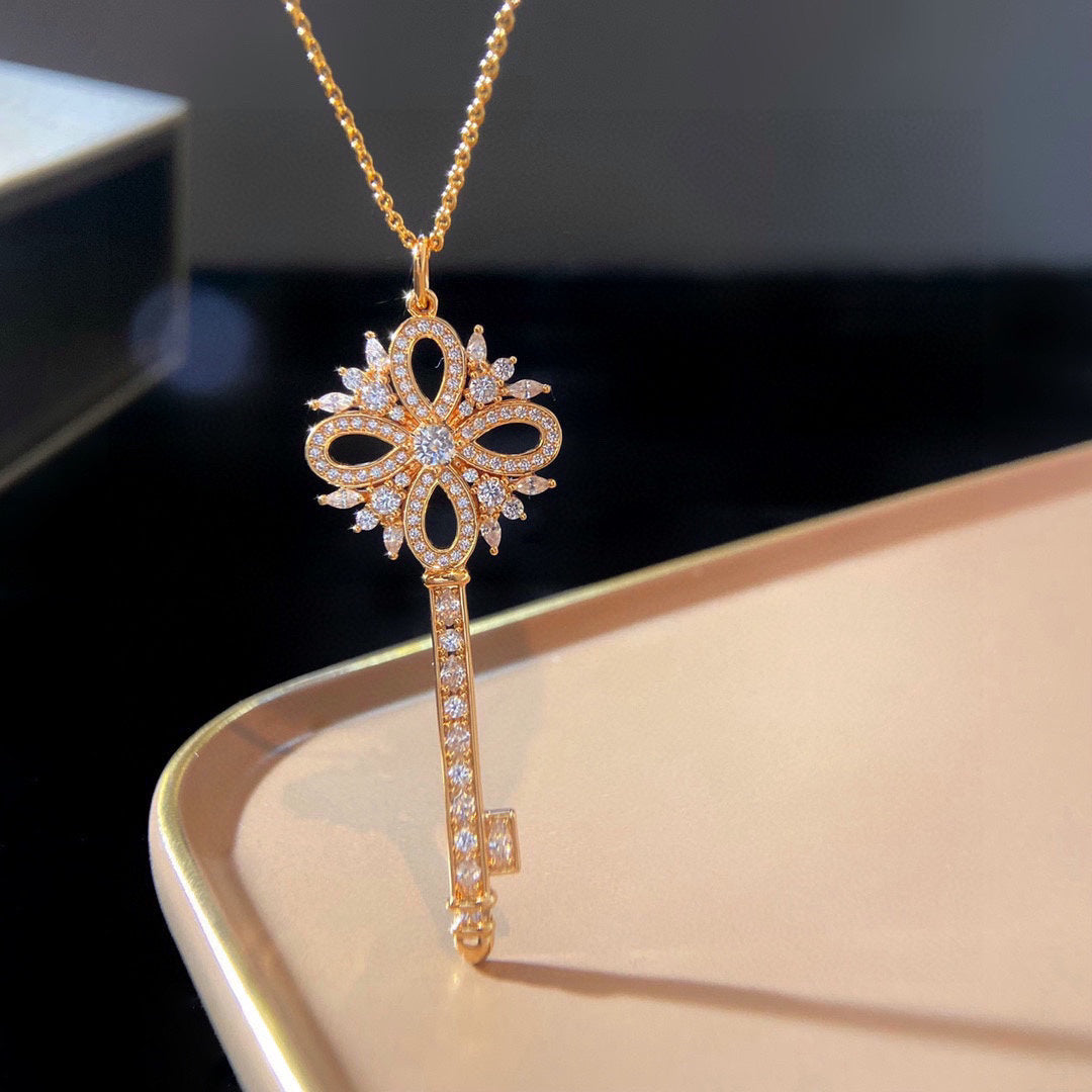 Key Pendant Necklace, Rose Gold Tone