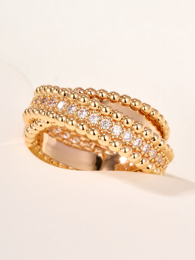 Beaded Band Ring, Stone-Set, Rose Gold Tone