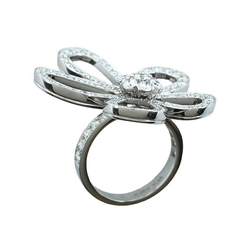 Openwork Flower Ring, White Gold Tone, Stone-Set, White