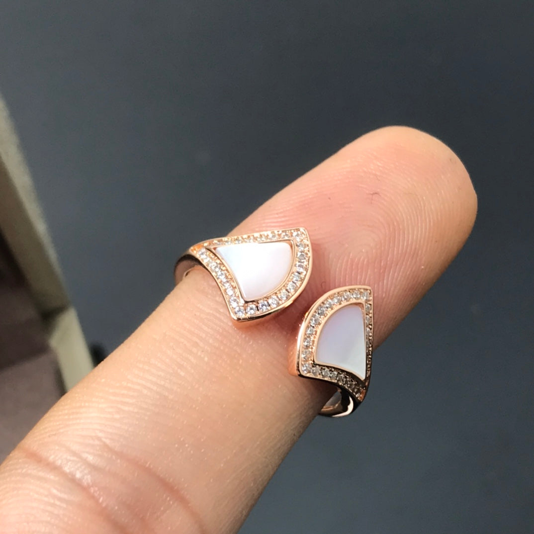 Fan-Motif Ring, Rose Gold Tone, Malachite