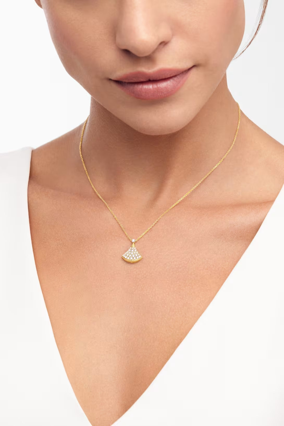 Fan-Motif Necklace, Rose Gold Tone, Stone-Set, Size S