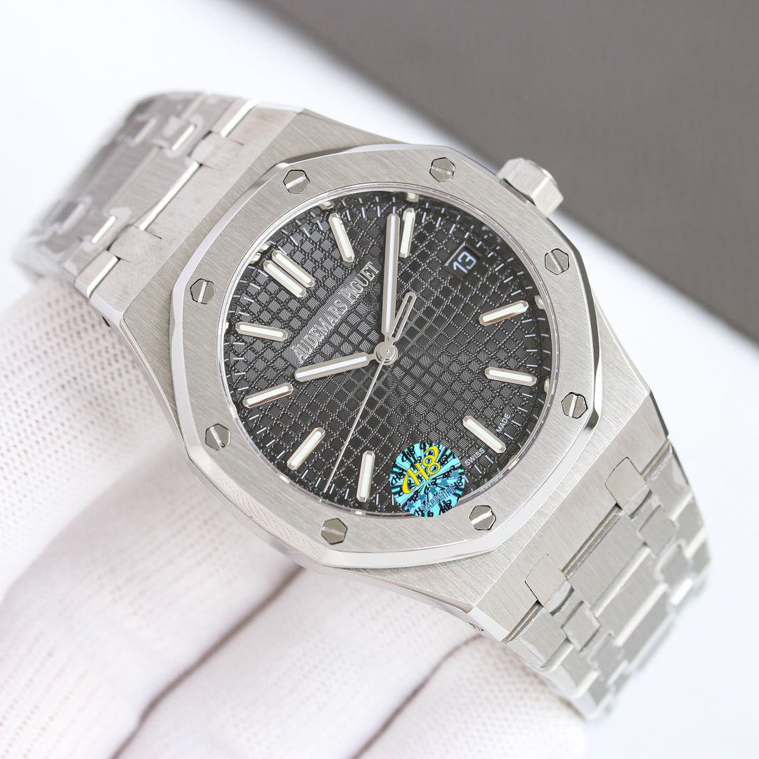 Octagonal Bezel Watch, White Gold Tone, White, 41 mm