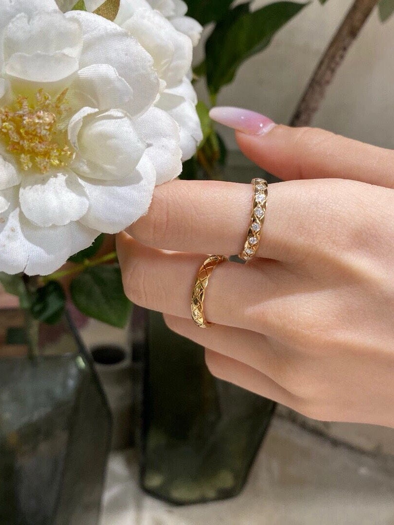 Quilted Pattern Ring, Rose Gold Tone