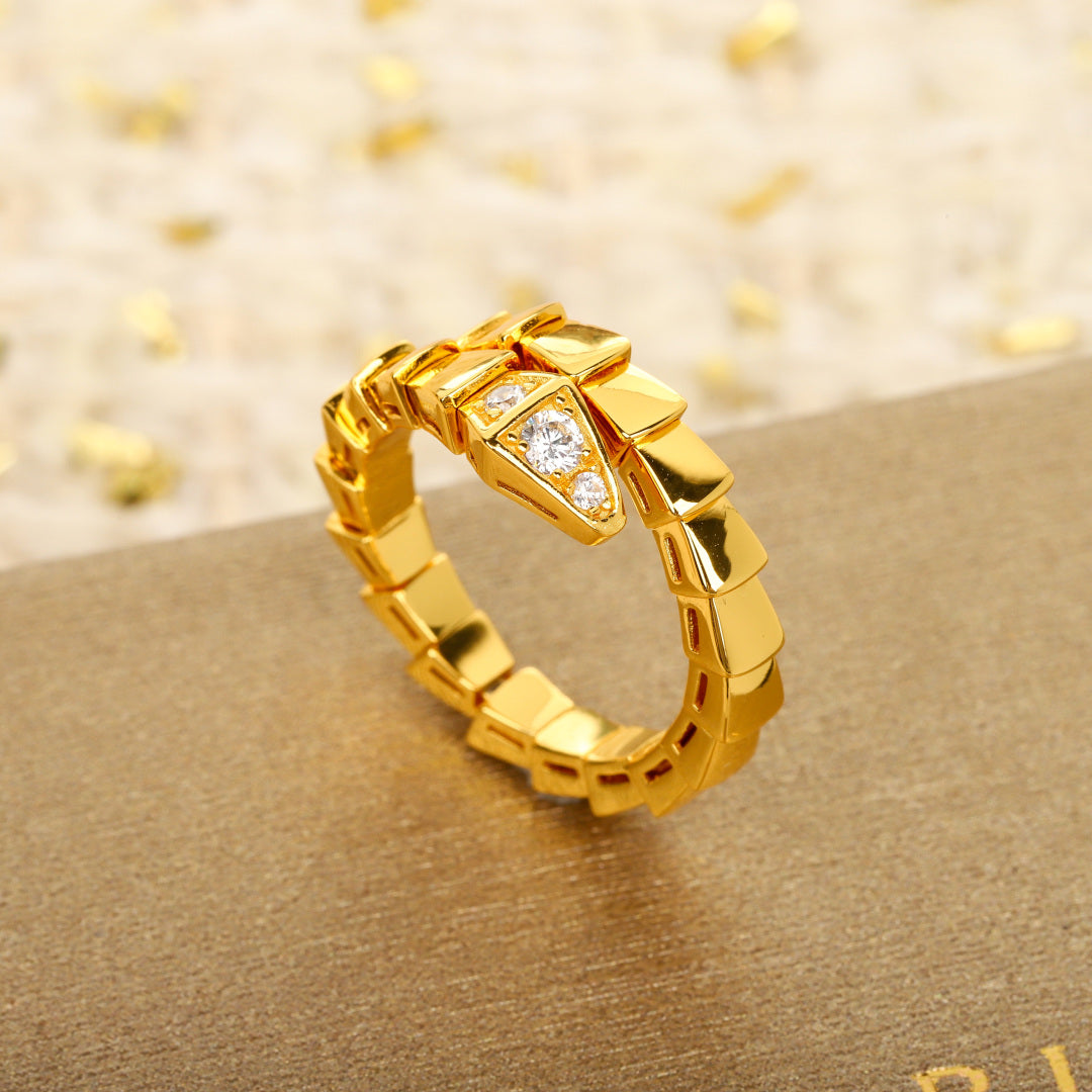 Snake-Scale Ring, Yellow Gold Tone, Stone-Set