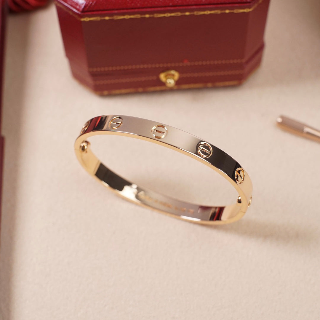 Screw-Lock Bangle Bracelet, 18K Rose Gold Plated, 6.1 mm