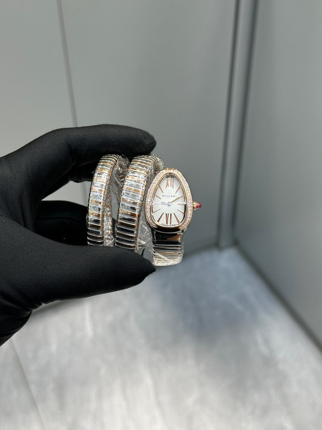 Coiled Band Watch, Rose Gold Tone, Stone-Set, 35 mm, Size M