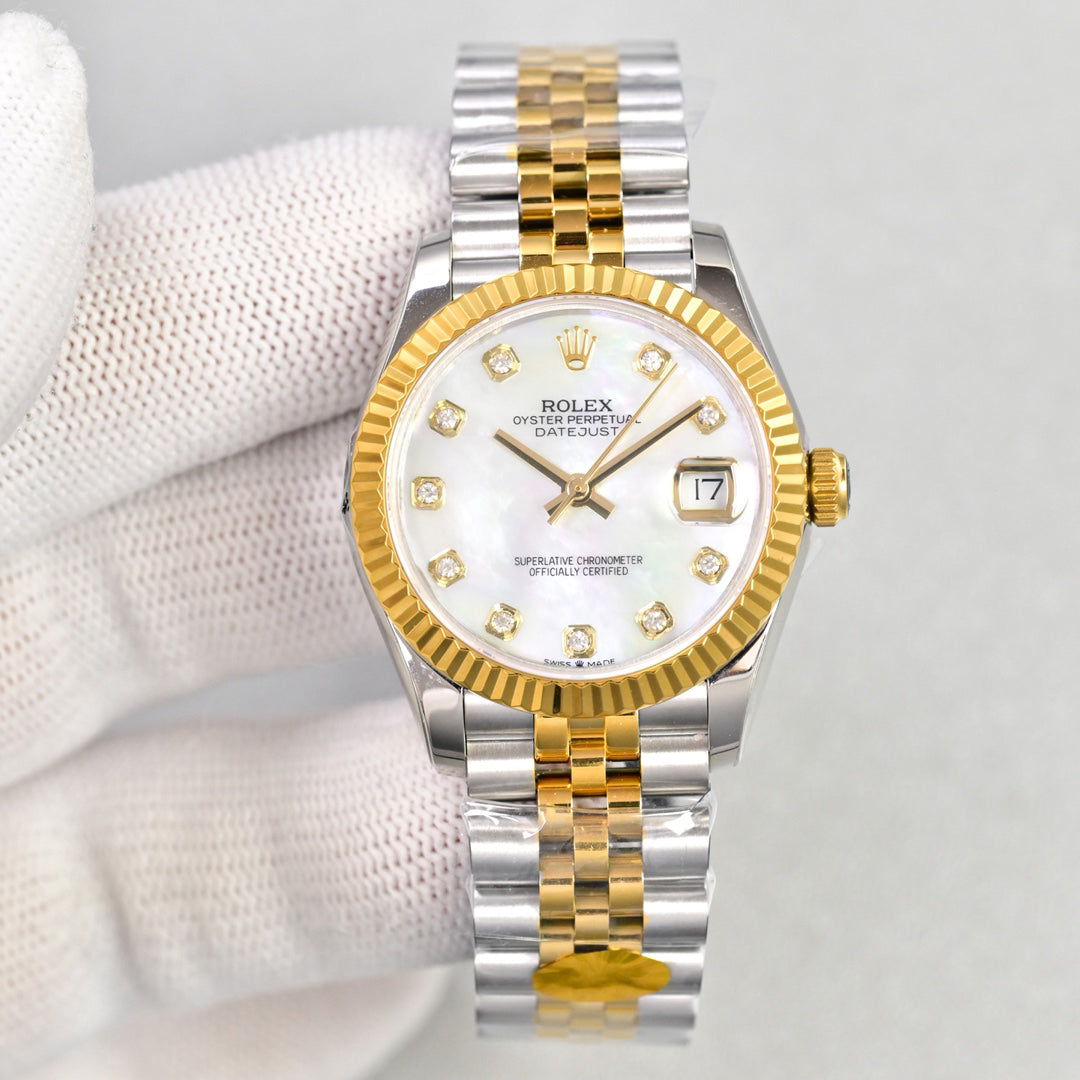 Classic Date Watch, Yellow Gold Tone, Steel, 31 mm