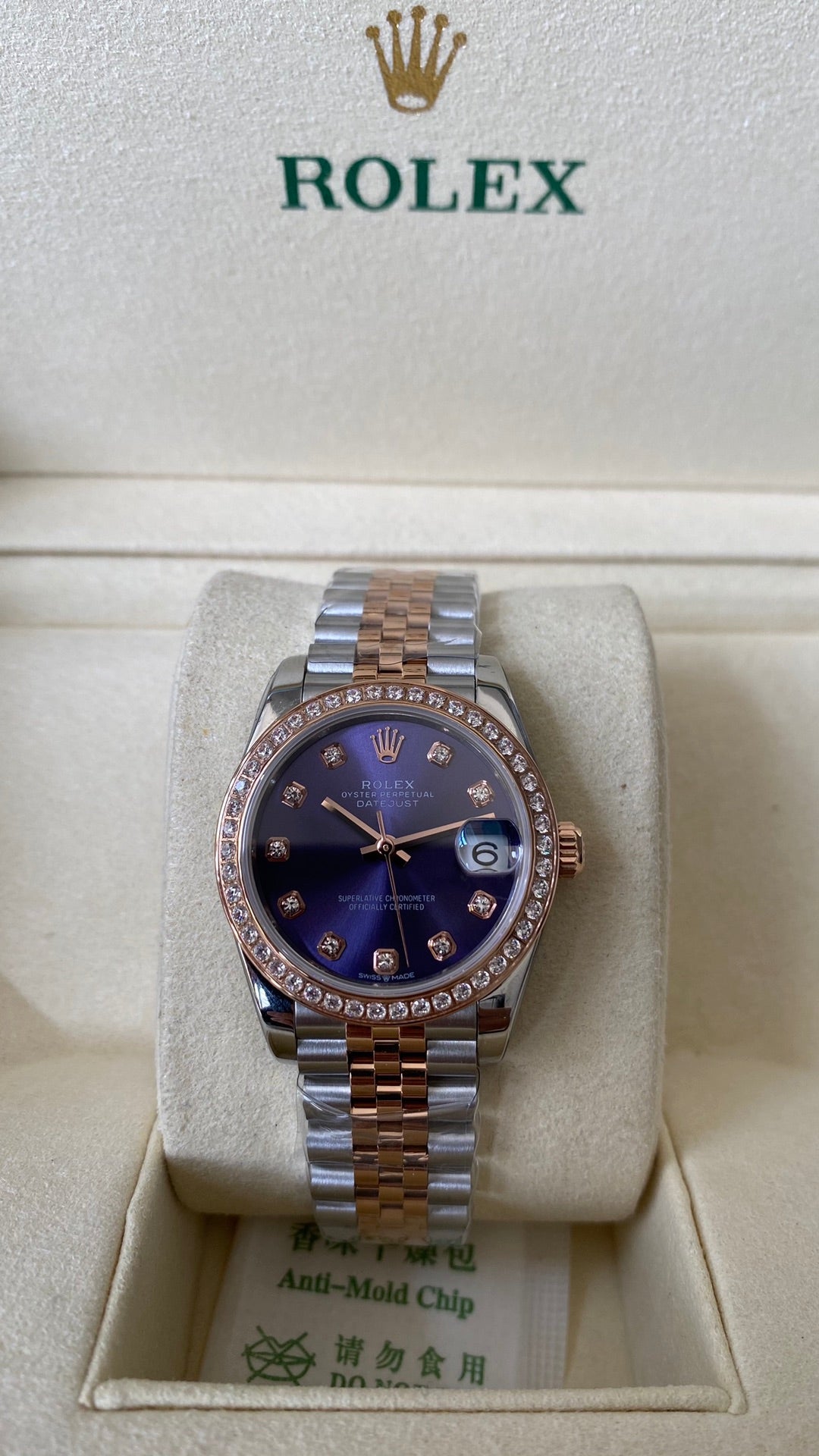 Classic Date Watch, Rose Gold Tone, Stone-Set, 28 mm
