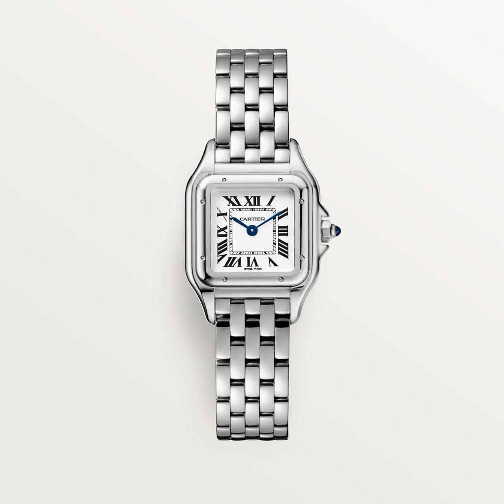 Square Link-Bracelet Watch, White Gold Tone, White, Small Model