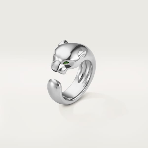 Feline Motif Ring, Medium Model, White Gold Tone