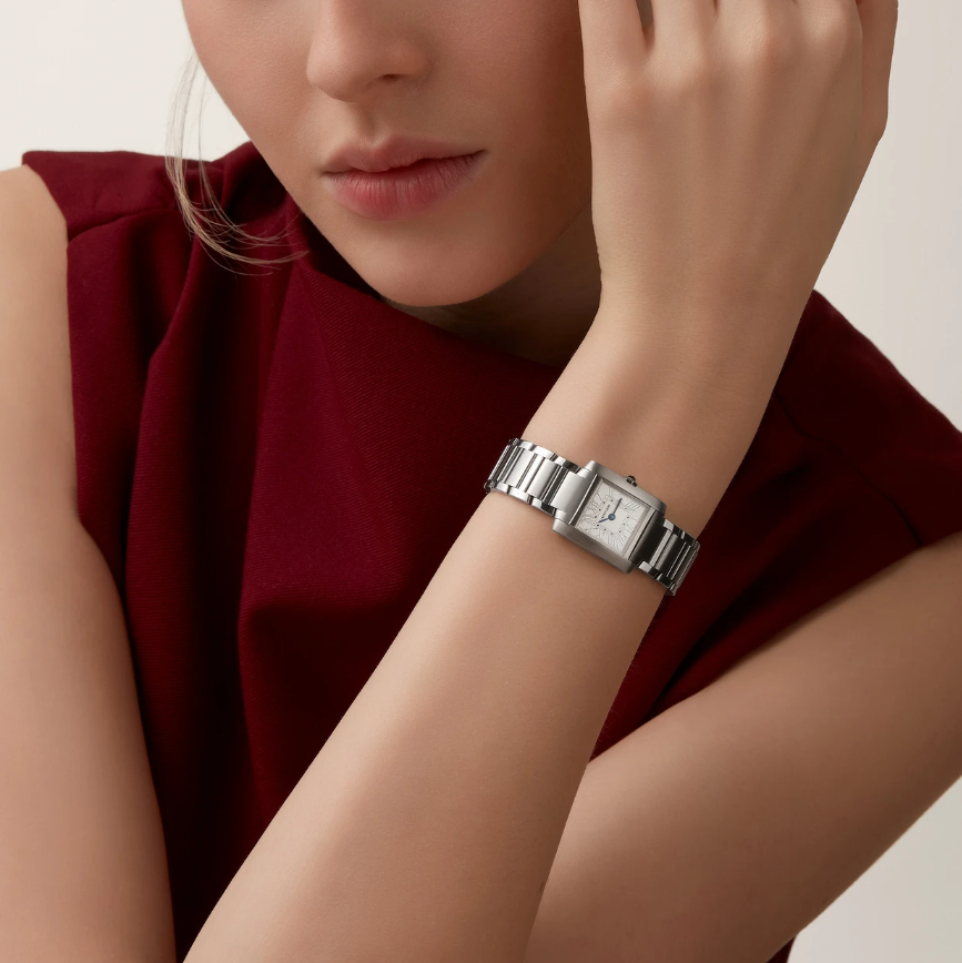 Rectangular Case Watch, White Gold Tone, White, Small Model
