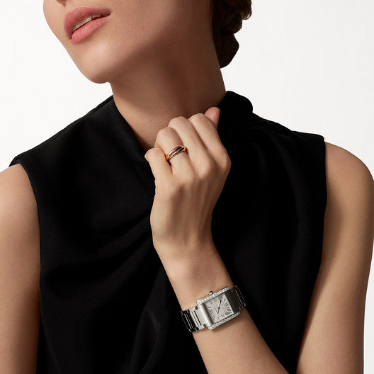 Rectangular Case Watch, White Gold Tone, Stone-Set, White, Medium Model