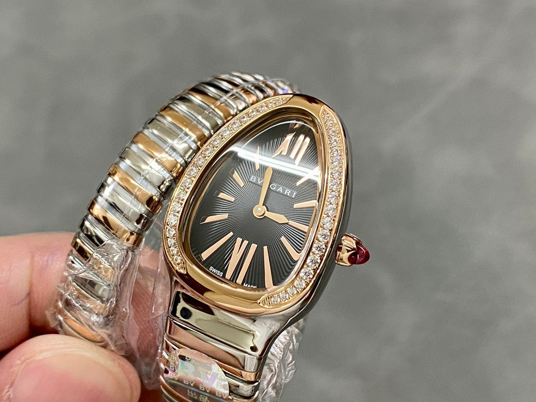 Coiled Band Watch, Rose Gold Tone, Steel, Stone-Set, 35 mm, Size S