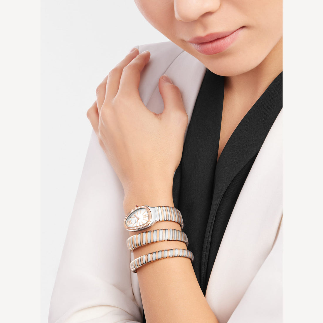 Coiled Band Watch, Rose Gold Tone, Stone-Set, 35 mm, Size M