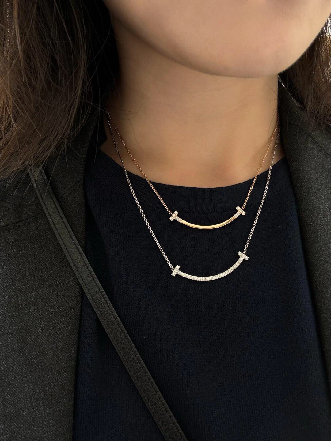 Smile Bar Pendant Necklace, White Gold Tone