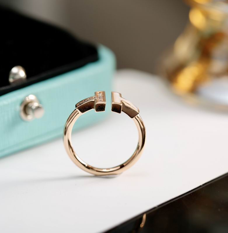 T-Motif Ring, Stone-Set, Rose Gold Tone