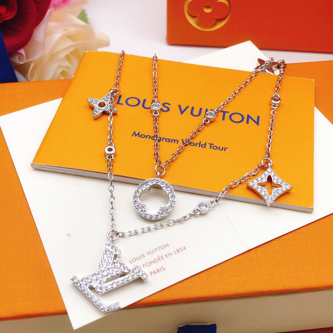 Double-Layer Chain Necklace, Silver Tone