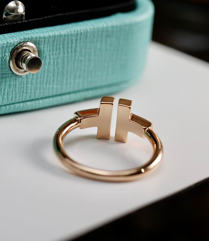 T-Motif Ring, Stone-Set, Rose Gold Tone