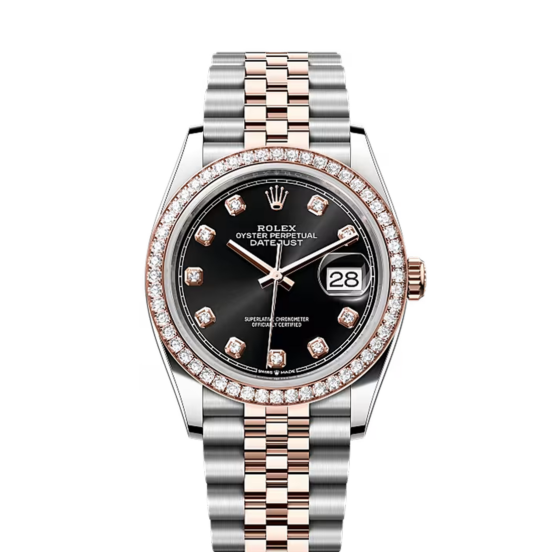 Classic Date Watch, Steel & Rose Gold Tone, Stone-Set Bezel, 36 mm