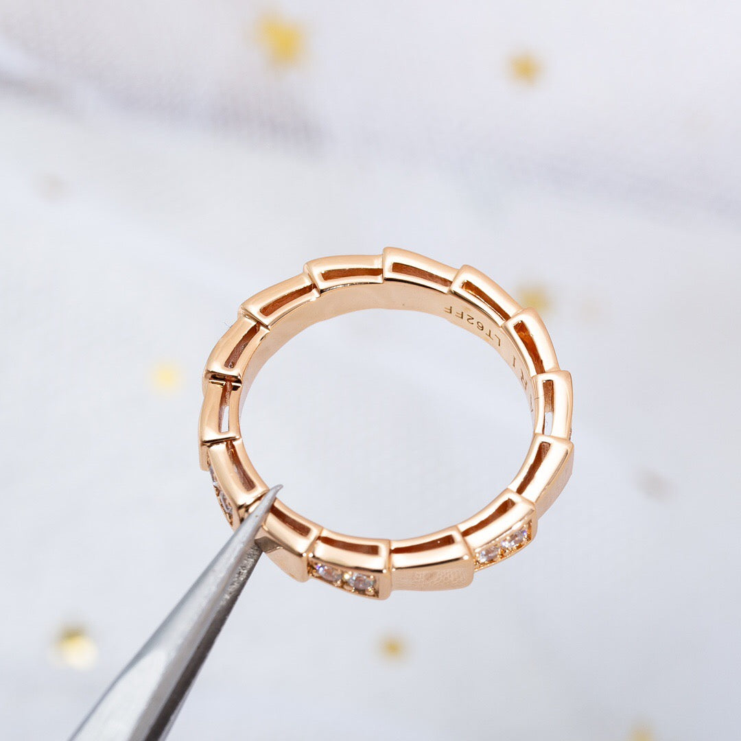 Snake-Scale Ring, Rose Gold Tone, Stone-Set