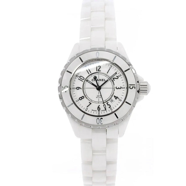 Ceramic Round Watch, White Gold Tone, White, 33MM
