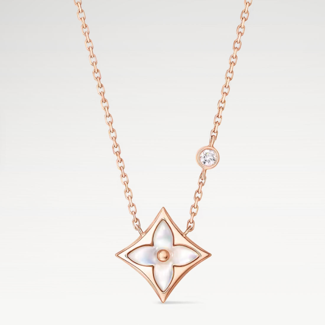 Star-Flower Pendant Necklace, Rose Gold Tone, Mother-of-Pearl, Stone-Set