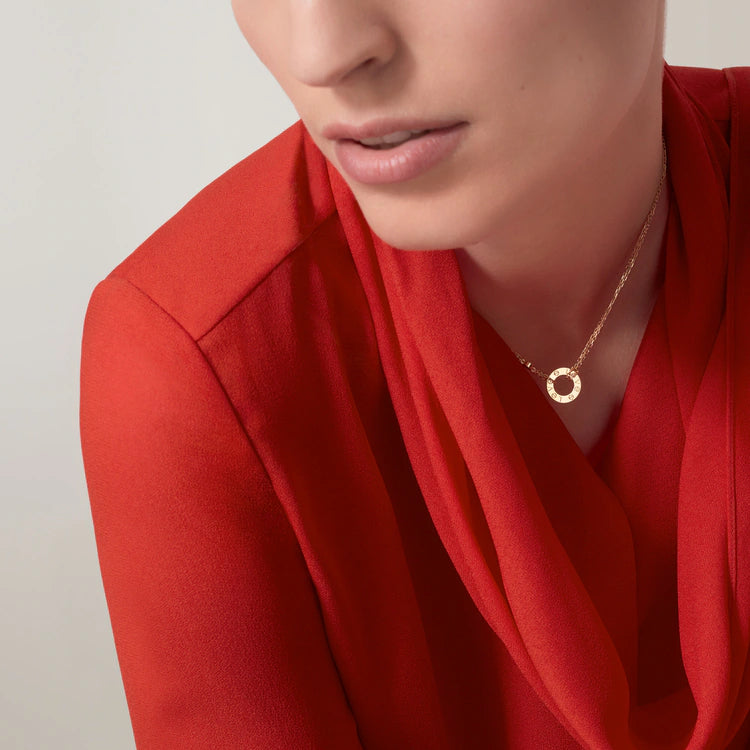 Screw-Motif Pendant Necklace, Stone-Set, Yellow Gold Tone