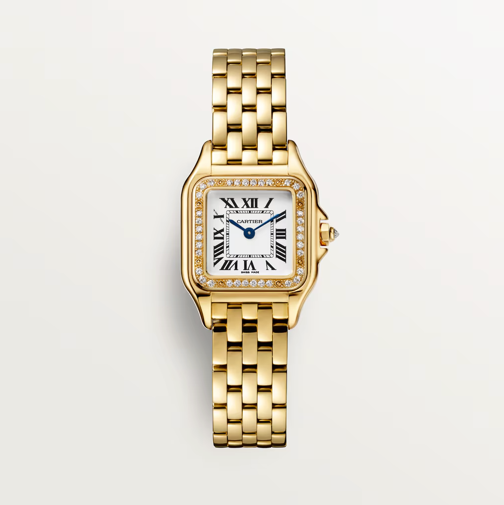 Square Link-Bracelet Watch, Yellow Gold Tone, Stone-Set, Small Model