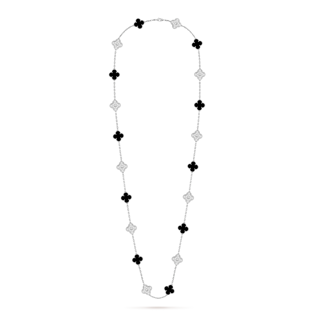 Quatrefoil Long Necklace, 20 Motifs, Rose Gold Tone, Malachite