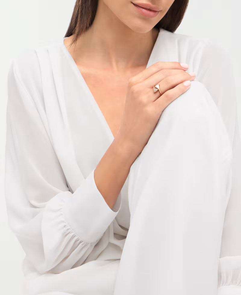 Fan-Motif Ring, Rose Gold Tone, Stone-Set, Mother-of-Pearl