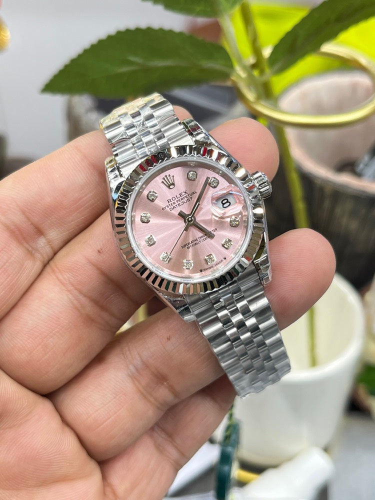 Classic Date Watch, White Gold Tone, Steel, White, 28 mm