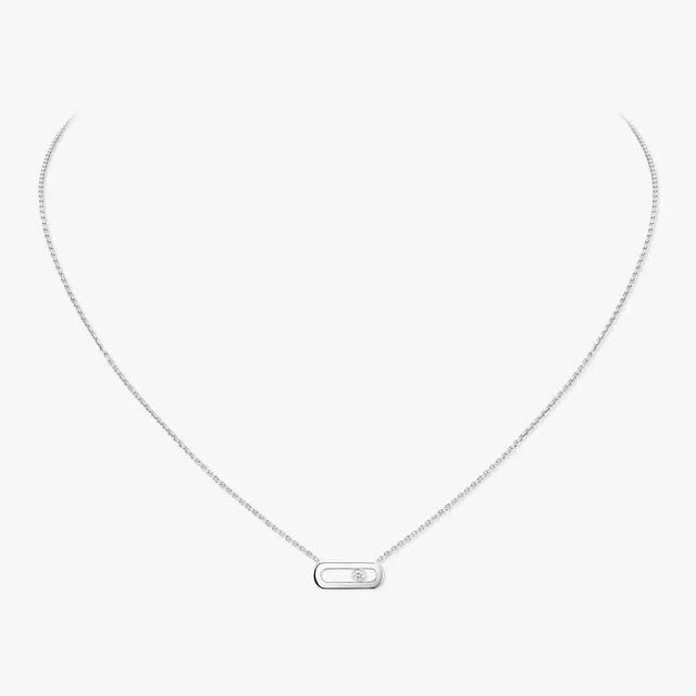 Sliding Stone Necklace, White Gold Tone, Stone-Set, White