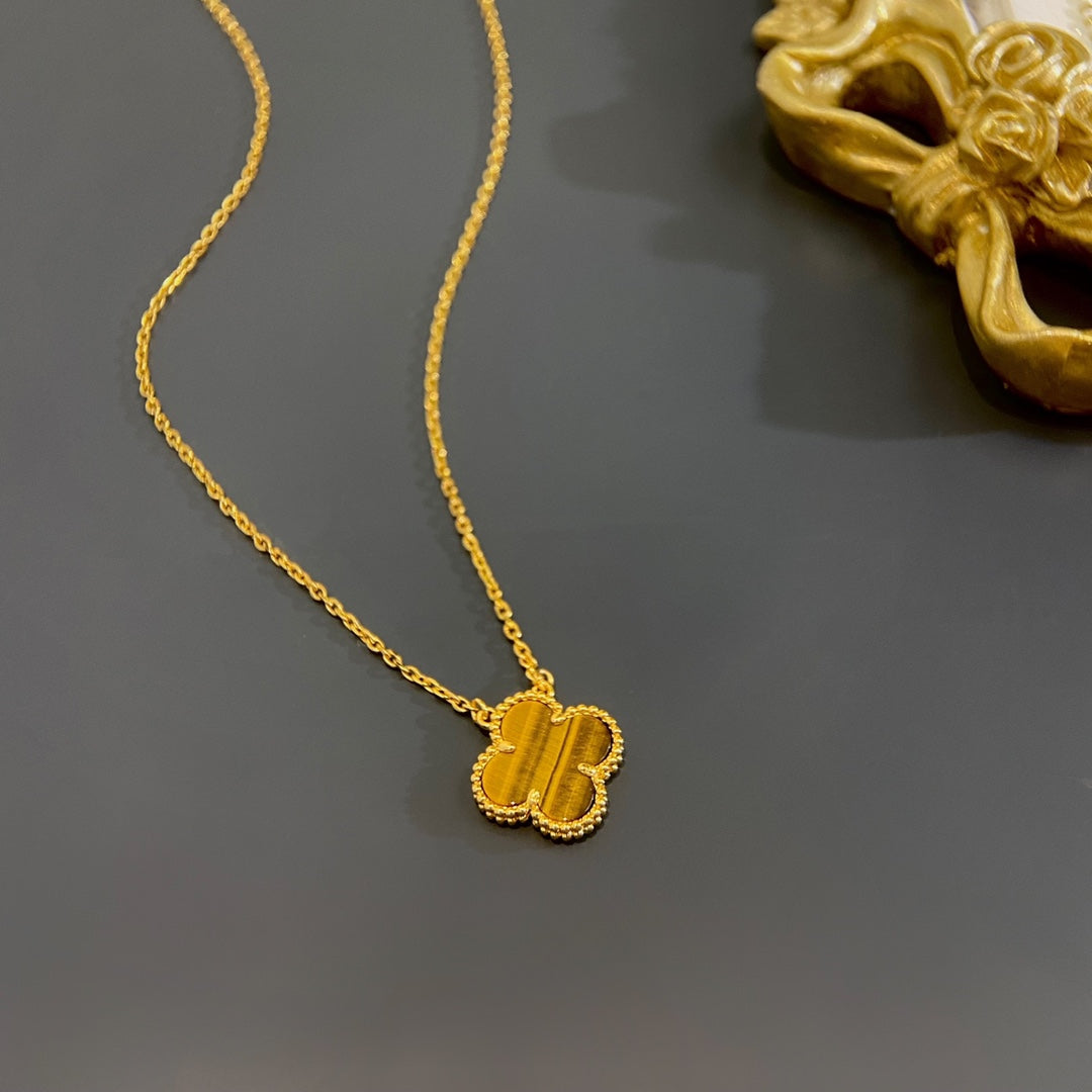 Quatrefoil Pendant Necklace, Yellow Gold Tone