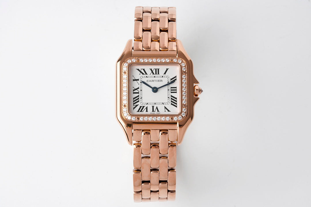 Square Link-Bracelet Watch, Rose Gold Tone, Stone-Set, Medium Model