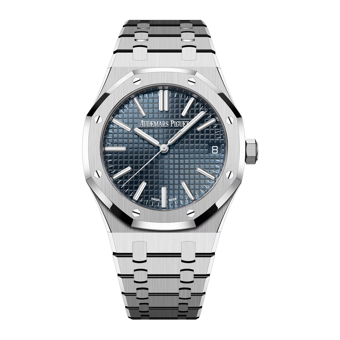Octagonal Bezel Watch, White Gold Tone, White, 41 mm