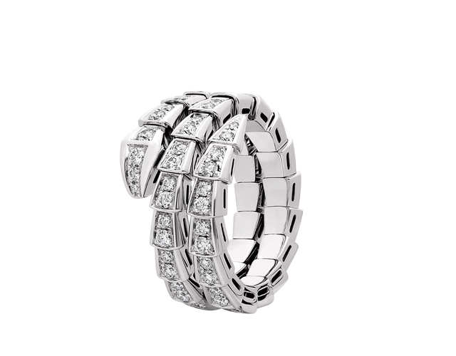 Snake-Scale Ring, White Gold Tone, Stone-Set