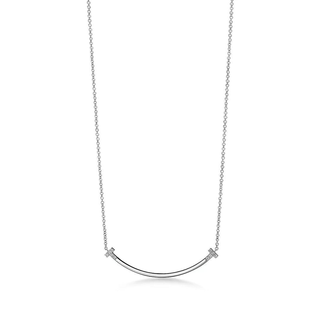 Smile Bar Pendant Necklace, White Gold Tone
