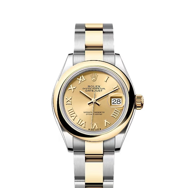 Classic Date Watch, Yellow Gold Tone, Steel, 28 mm