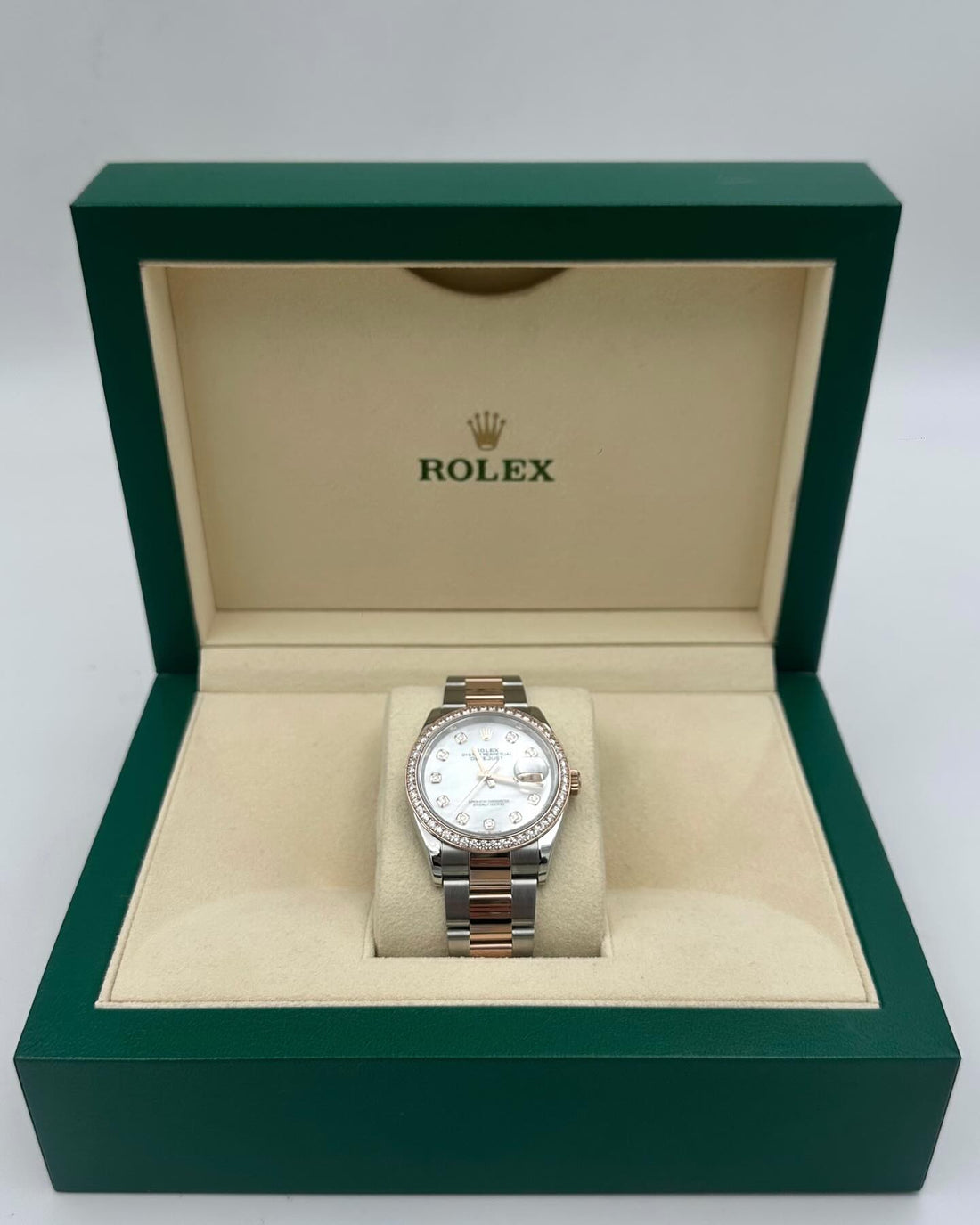 Classic Date Watch, Rose Gold Tone, Steel, Stone-Set, 28 mm