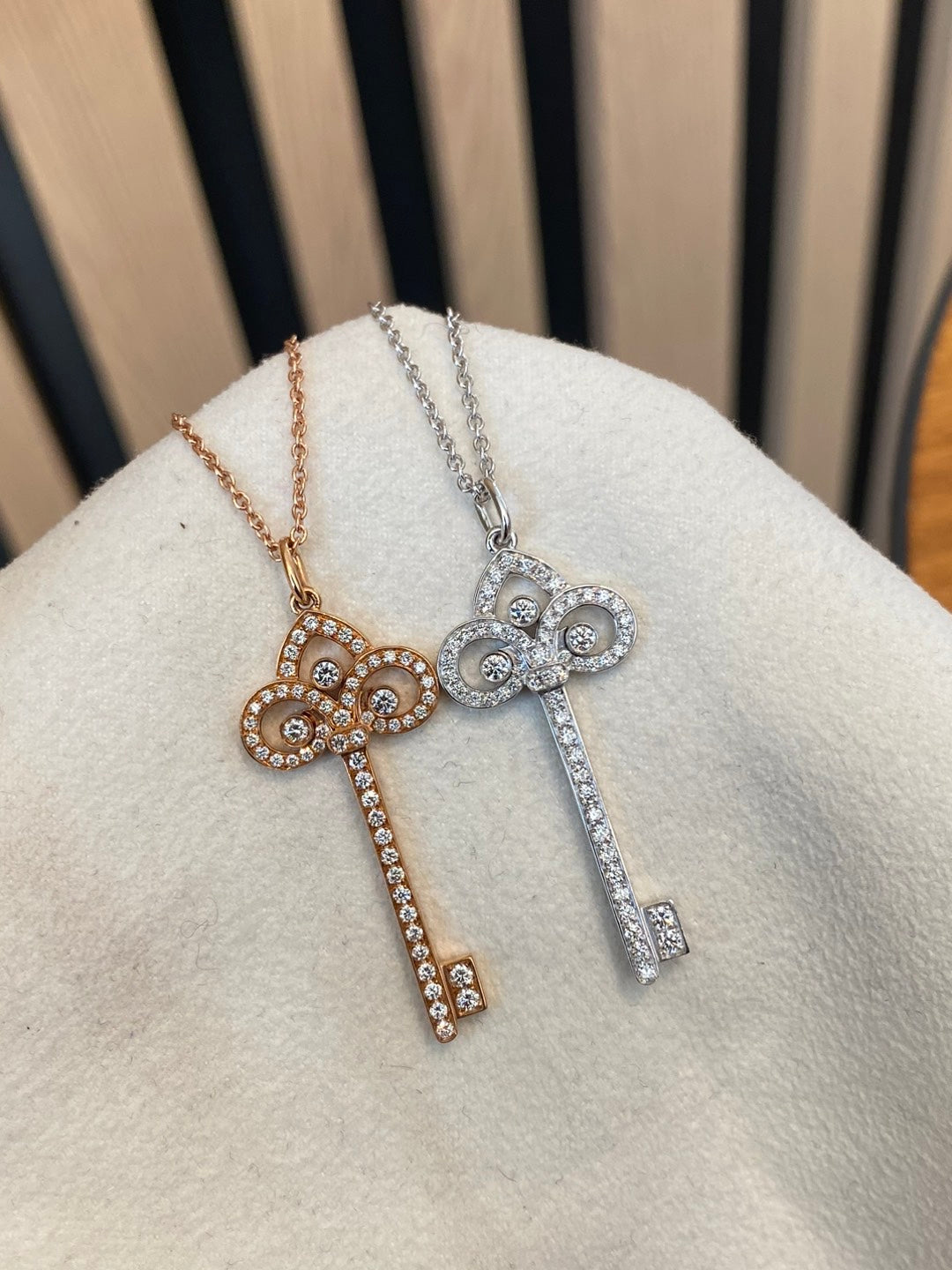 Key Pendant Necklace, White Gold Tone