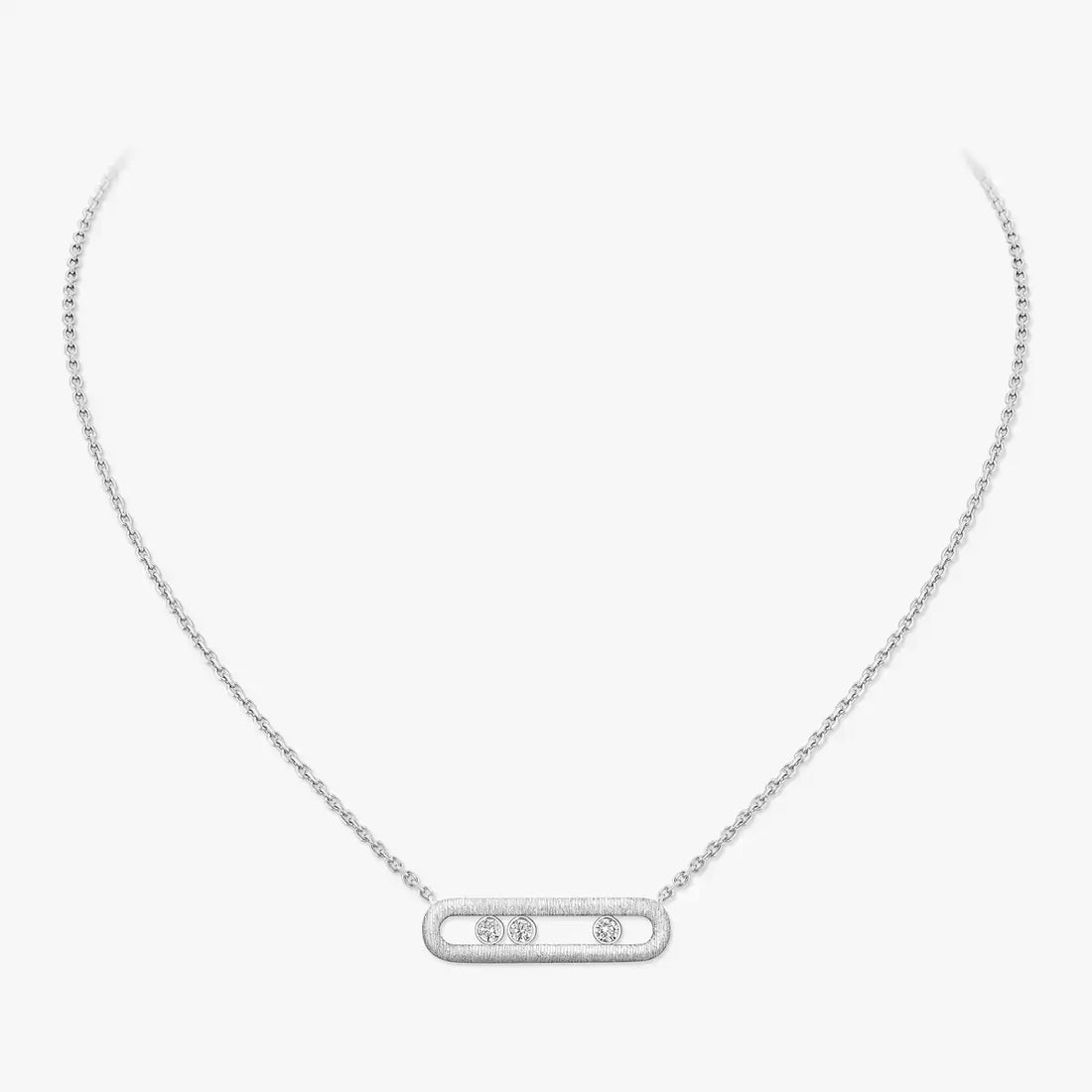 Chain Necklace, White Gold Tone, Stone-Set, White
